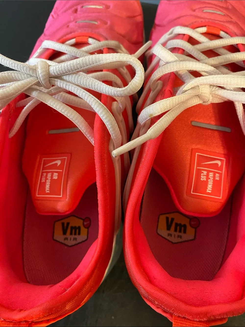 Nike Women’s Pink and White Air VaporMax Plus Sneakers
